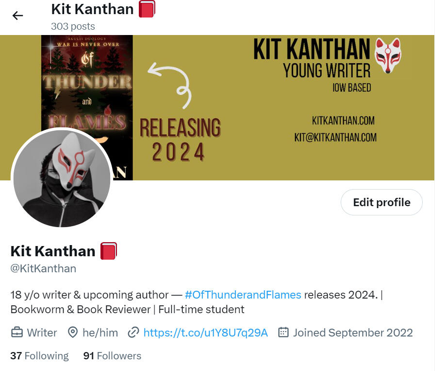 A screenshot of Kit's Twitter/X page.